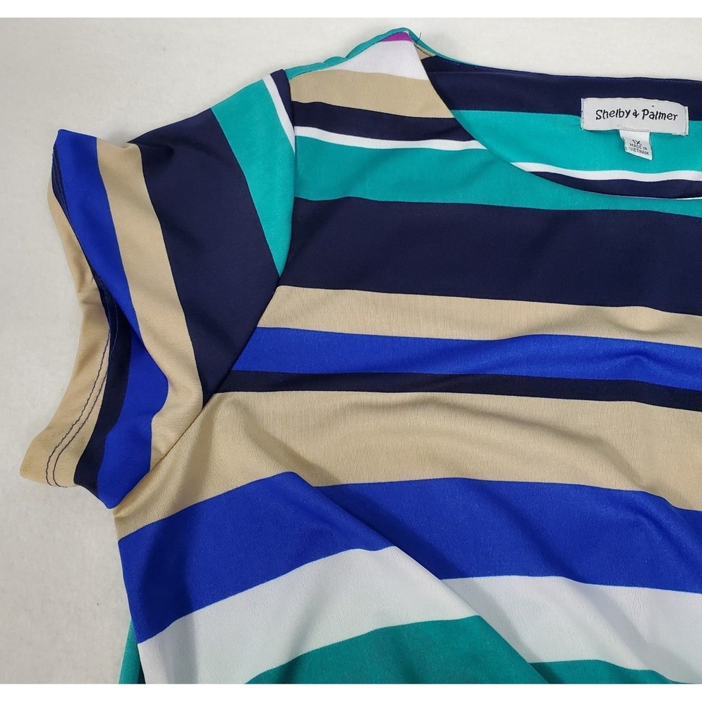 Shelby & Palmer Womens 1X Striped Side Tie Sheath Dress Blue Purple Teal NWT - Picture 10 of 13